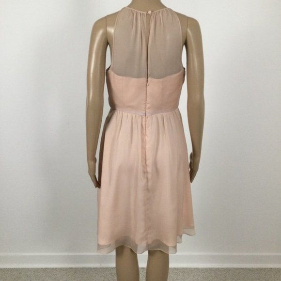 👛 2/$40 HITHERTO Strapless Fit/Flare Midi Pink Occasion Dress with Mesh Bodice - Picture 4 of 8